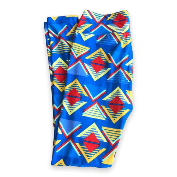 LuLaRoe Womens‎ Leggings One Size Blue Red Yellow Triangles Geometric Soft OS - Picture 4 of 8